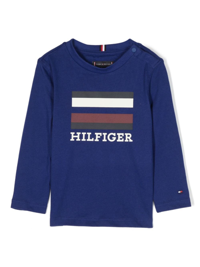 Tommy Hilfiger Junior Babies' Logo-print Cotton Sweatshirt In Blue