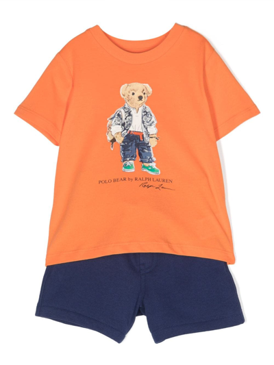 Ralph Lauren Babies'  Orange Bear-print Short-sleeve Cotton Short Set 3-24 Months