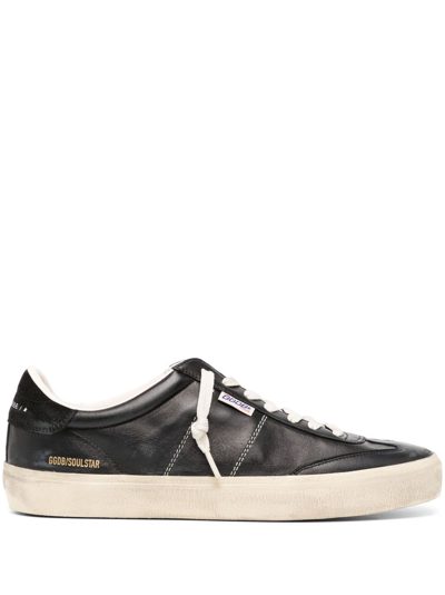 Golden Goose Deluxe Brand Vintage-inspired Black Leather Sneakers With Contrasting White Laces