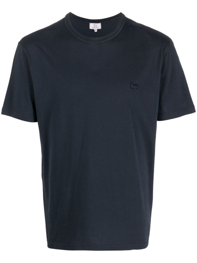 Woolrich Logo-embroidered Cotton T-shirt In Blu