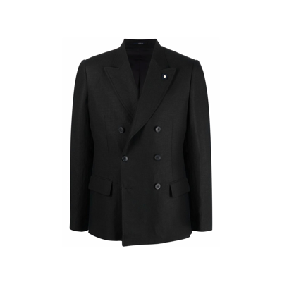 Lardini Double-breasted Wool Jacket In Black