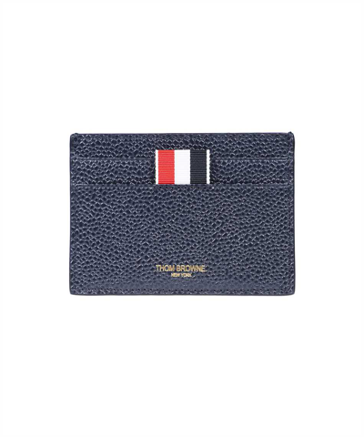 Thom Browne 4-bar Stripe Leather Card Holder In Blue