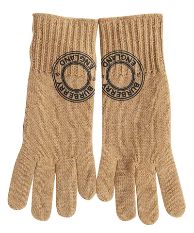 Burberry Logo Graphic Cashmere Blend Gloves In Beige