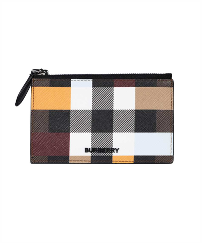 Burberry Colour-block Check Zip Card Holder In Brown