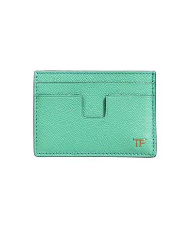 Tom Ford Small Grain Leather Money Clip Card Holder In Green