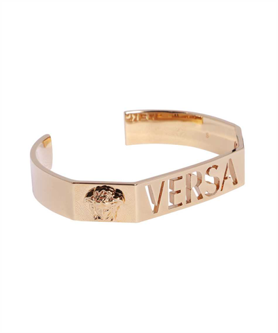 Versace Logo Cuff Bracelet In Gold