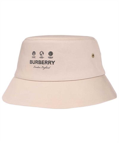 Burberry Logo Printed Wide Brim Bucket Hat In Beige