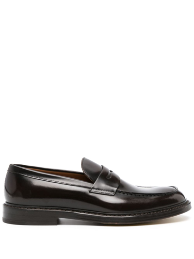 Doucal's Penny Slot Polished Leather Loafers In Brown