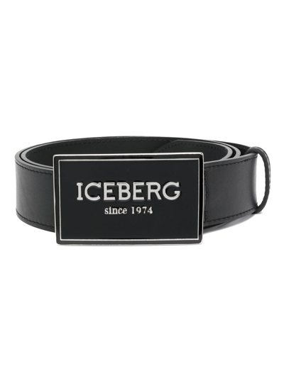 Iceberg Logo-lettering Leather Belt In Black