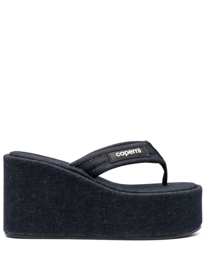 Coperni Logo-patch Thong-strap Wedge Sandals In Black