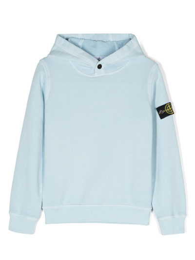 Stone Island Junior Kids' Compass-motif Cotton Hoodie In Blue