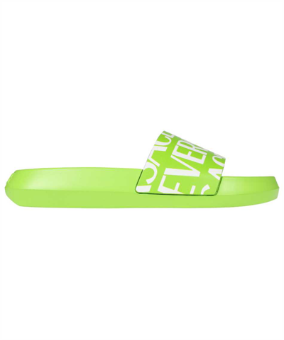 Versace Logo-print Slides In Green
