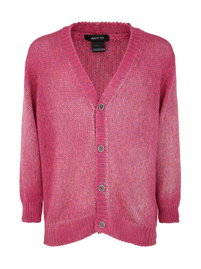 Avant Toi Hand Painted Mouline` Linen/cotton Pullover With Destroyed Edges In Rosado