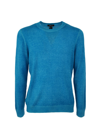 Avant Toi Light Wool Cashmere Round Neck Pullover With Destroyed Edges In Blue