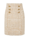 Balmain Beige Tweed Skirt With Front Golden Buttons In Cotton Blend Woman In Brown
