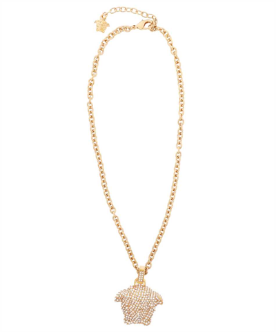 Versace La Medusa Crystal Necklace In Gold