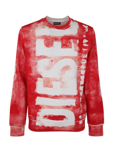 Diesel Sweatshirt With Bleeding-effect Logo In Bright Red