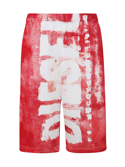 Diesel Distressed-logo-print Casual Shorts In Red