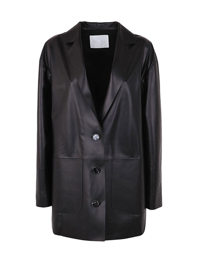 Drm Boxy Leather Blazer In Black