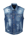 Dsquared2 Sleeveless Denim Jacket With Distressed Details In Blue