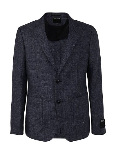 Ermenegildo Zegna Linen And Wool Deco Jacket In Blue