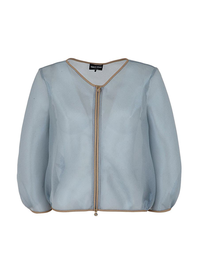 Giorgio Armani Silk Viscose Zipped Jacket In Blue