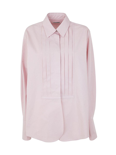 Jil Sander Collared Cotton Shirt With Pleated Plastron In Pink &amp; Purple