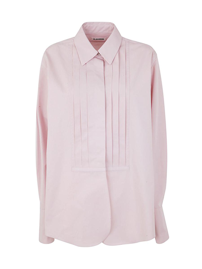 Jil Sander Collared Cotton Shirt With Pleated Plastron In Pink