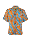 Marni Poplin Bowling Shirt With Stripy Flowers Print In Yellow &amp; Orange