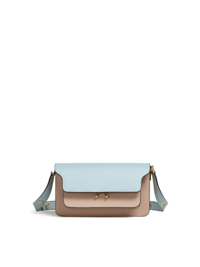 Marni Tricolour Leather Trunk East-west Bag In Beige