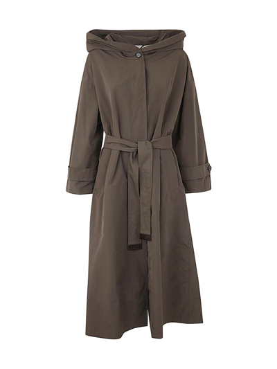 Max Mara The Cube Cottonp Long Hooded Trench In Green