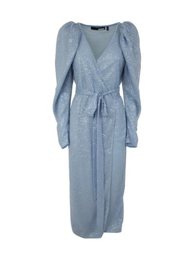 Rotate Birger Christensen Briiidget Sequin Net Wrap Dress In Light Blue