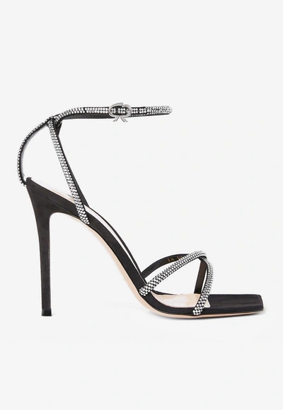 Gianvito Rossi 绒面皮晶饰高跟凉鞋 In Black