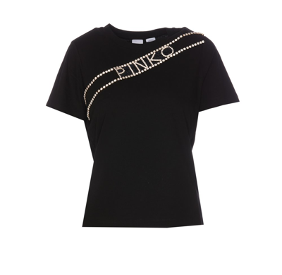 Pinko Logo-embellished Cotton T-shirt In Noir Limousine