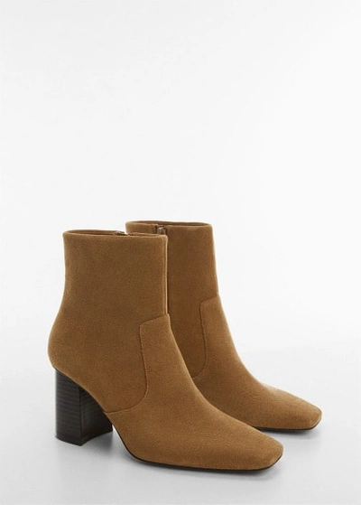 Mango Leather Ankle Boots Block Heel Brown