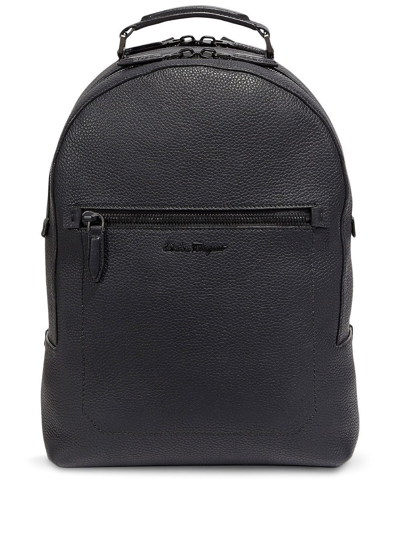 Ferragamo Black Logo Leather Backpack