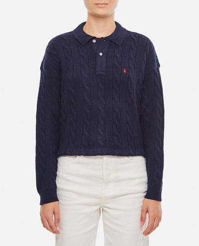 Polo Ralph Lauren Cropped Knit Polo Sweater In Blue
