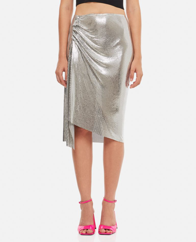 Paco Rabanne Draped Aluminum Midi Skirt In Silver