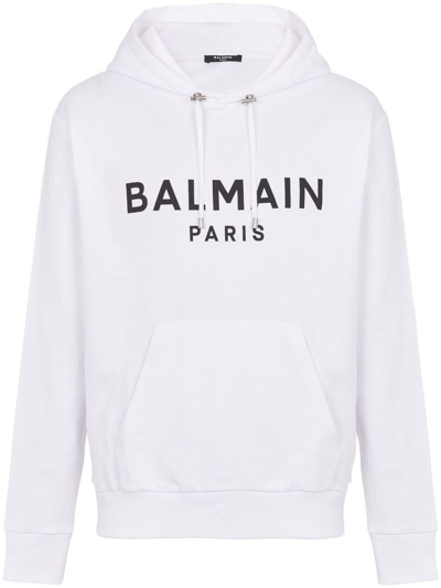 Balmain Printed Hoodie Clothing In Gab Blanc/noir