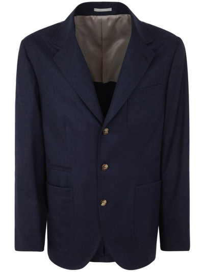 Brunello Cucinelli Single-breasted Jacket Deconstructed Virgin Wool Jacket In Blue