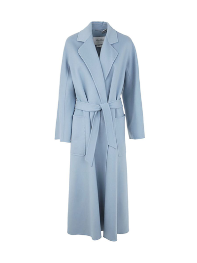 Max Mara Cadmio Belted Cashmere-wool Long Wrap Coat In Light Blue