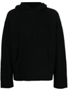 Mm6 Maison Margiela Wool Blend Hooded Sweatshirt With Embroidered Detail In Black