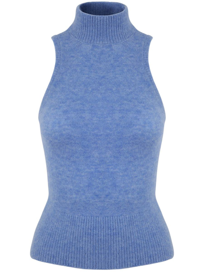Patou Mock-neck Knitted Top In Blue
