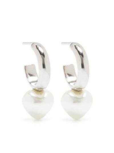 Simone Rocha Pearl Heart Hoop Earrings In White