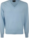 Tom Ford V Neck Cashmere Blend Sweater In Blue