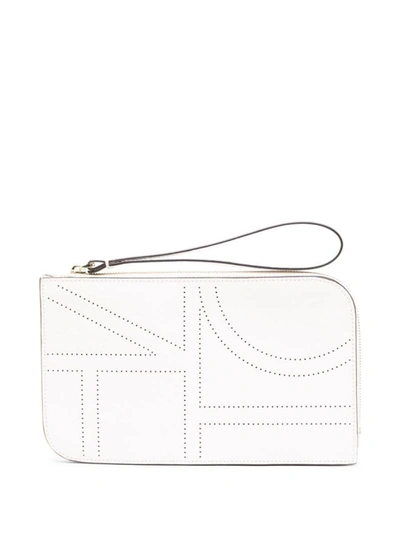 Totême Monogram Leather Wristlet Pouch Bags In White