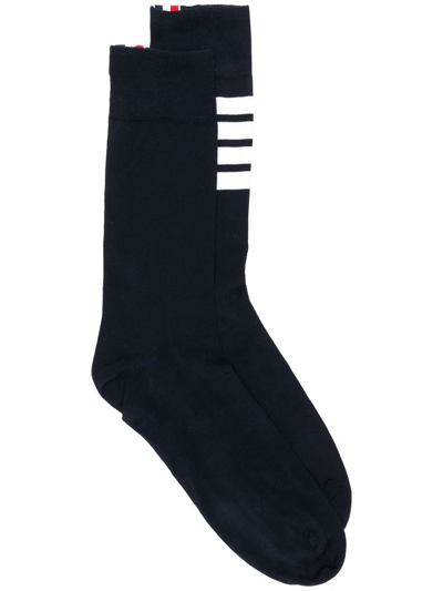 Thom Browne Mid Calf Socks With 4bar In Lightweight Cotton Clothing In Blue