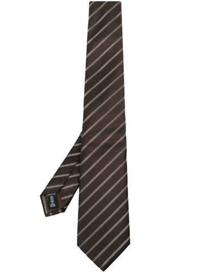 Giorgio Armani Stripe Silk-cotton Tie In Brown