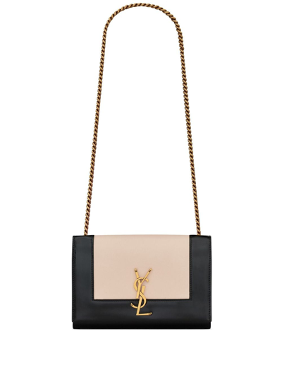 Saint Laurent Kate Small Two-tone Leather Shoulder Bag In Black