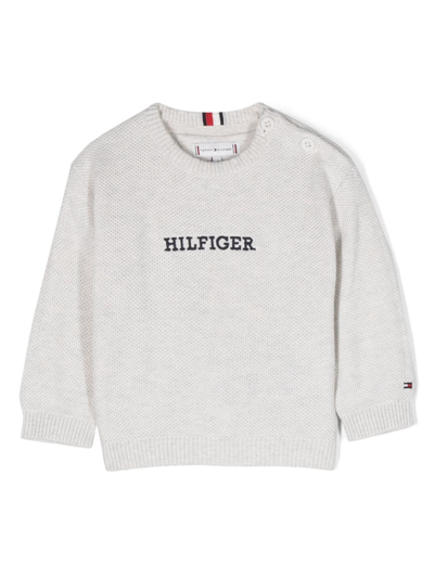 Tommy Hilfiger Junior Babies' Logo-embroidered Piqué-weave Sweatshirt In Grey